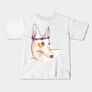 White Ibiza Hound With A Flower Wreath Kids T-Shirt